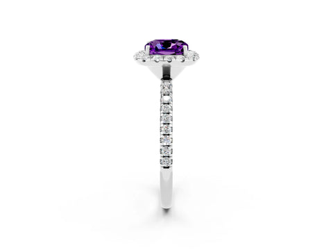 White gold Cushion Cut Halo Round Diamond Pavé Band Four-Prong Ring_2