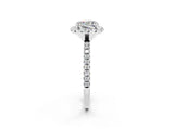 White gold Cushion Cut Halo Round Diamond Pavé Band Four-Prong Ring_2