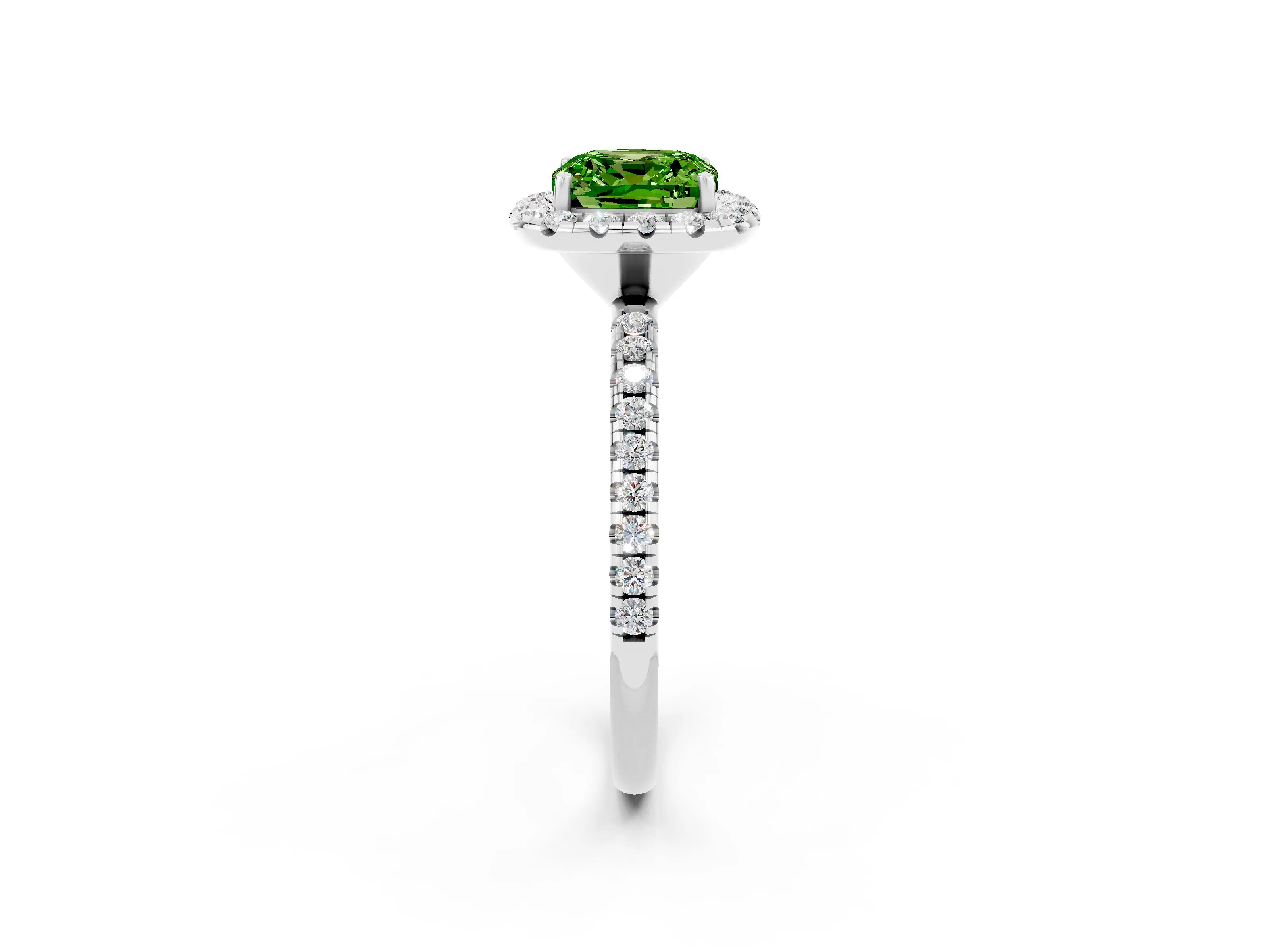 White gold Cushion Cut Halo Round Diamond Pavé Band Four-Prong Ring_2