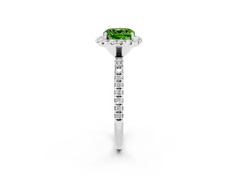 White gold Cushion Cut Halo Round Diamond Pavé Band Four-Prong Ring_2