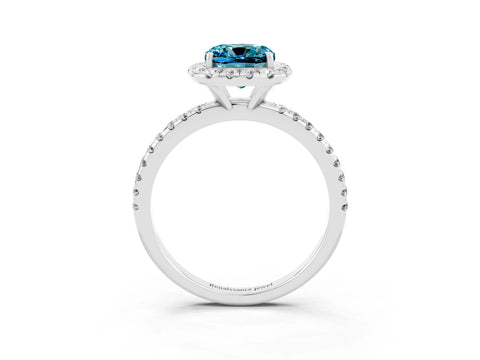 White gold Cushion Cut Halo Round Diamond Pavé Band Four-Prong Ring_3