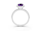 White gold Cushion Cut Halo Round Diamond Pavé Band Four-Prong Ring_3