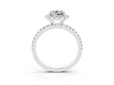 White gold Cushion Cut Halo Round Diamond Pavé Band Four-Prong Ring_3