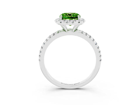 White gold Cushion Cut Halo Round Diamond Pavé Band Four-Prong Ring_3