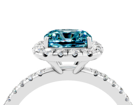 White gold Cushion Cut Halo Round Diamond Pavé Band Four-Prong Ring_4