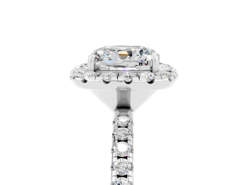 White gold Cushion Cut Halo Round Diamond Pavé Band Four-Prong Ring_5
