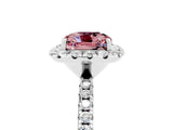 White gold Cushion Cut Halo Round Diamond Pavé Band Four-Prong Ring_5