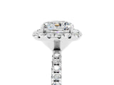 White gold Cushion Cut Halo Round Diamond Pavé Band Four-Prong Ring_5