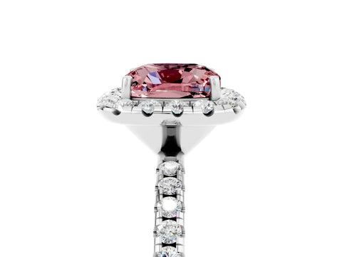 White gold Cushion Cut Halo Round Diamond Pavé Band Four-Prong Ring_5