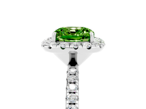 White gold Cushion Cut Halo Round Diamond Pavé Band Four-Prong Ring_5