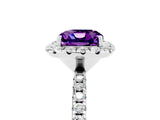 White gold Cushion Cut Halo Round Diamond Pavé Band Four-Prong Ring_5