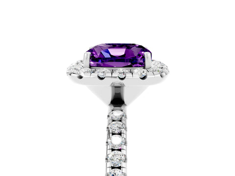 White gold Cushion Cut Halo Round Diamond Pavé Band Four-Prong Ring_5