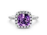 White gold Cushion Cut Halo Round Diamond Pavé Band Four-Prong Ring