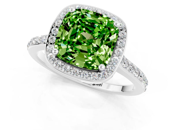 White gold Cushion Cut Halo Round Diamond Pavé Band with Four-Prong Setting