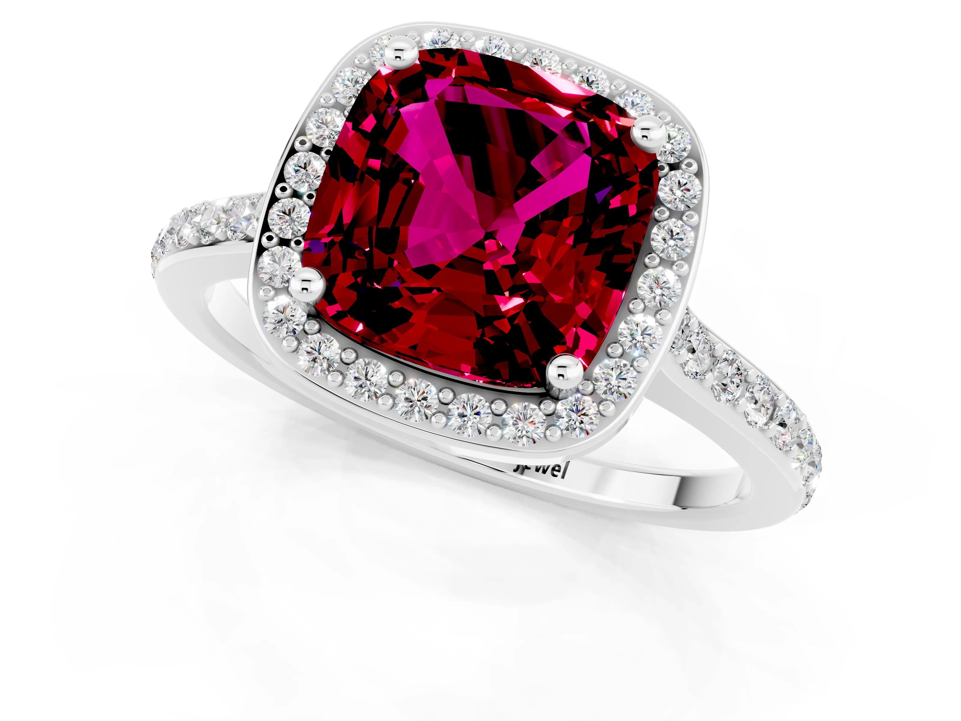 White gold Cushion Cut Halo Round Diamond Pavé Band with Four-Prong Setting_1