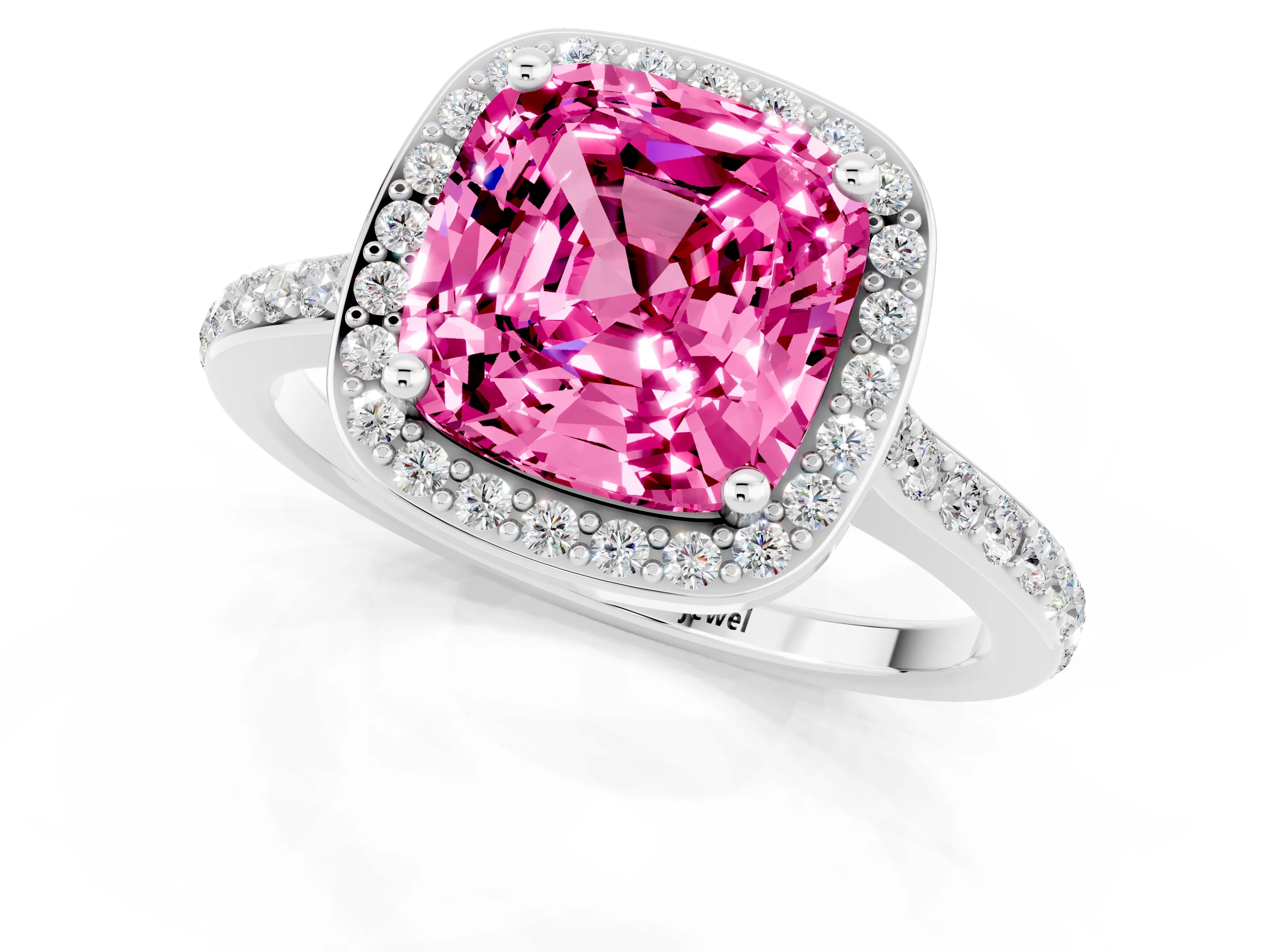 White gold Cushion Cut Halo Round Diamond Pavé Band with Four-Prong Setting_1