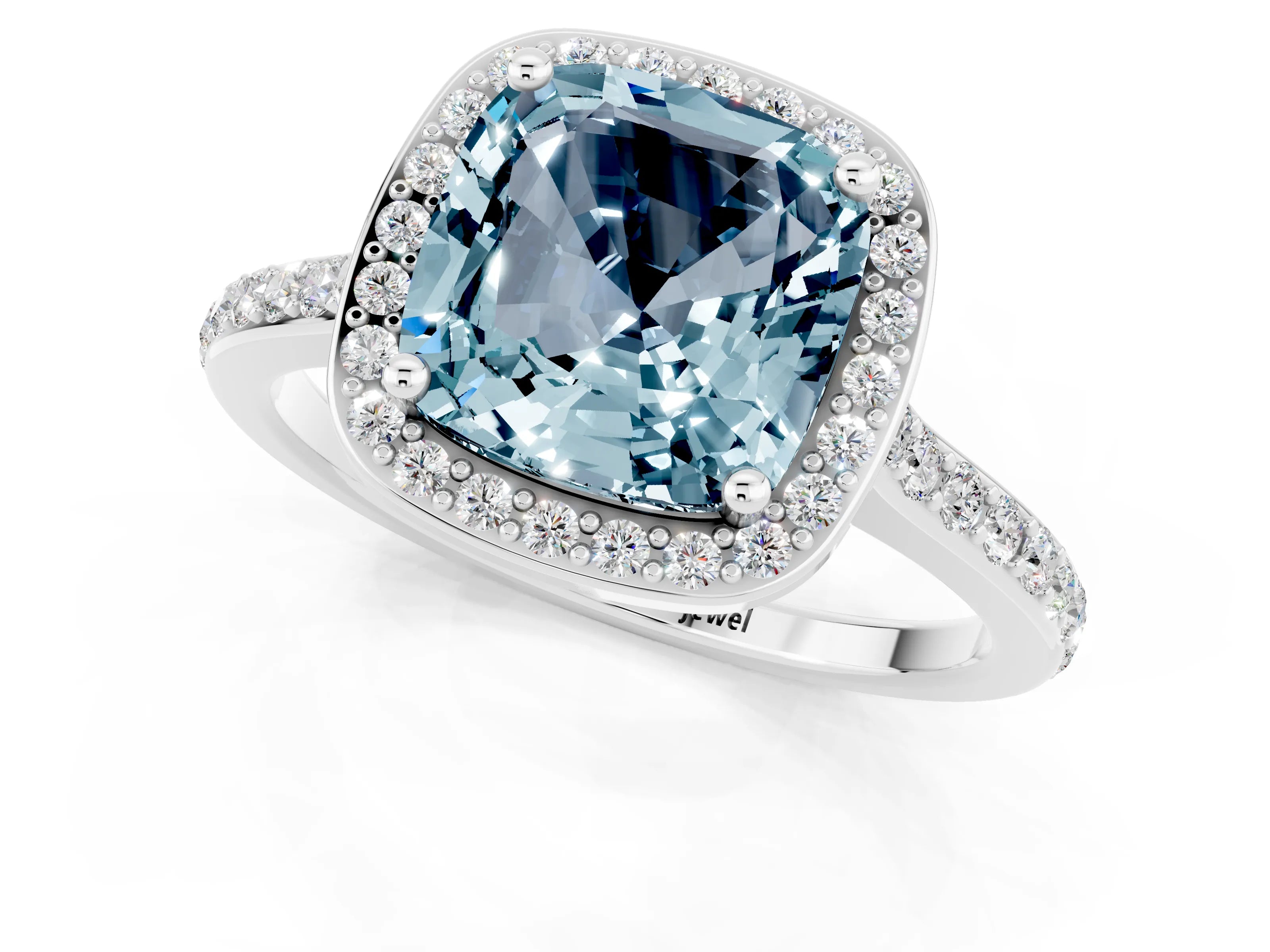 White gold Cushion Cut Halo Round Diamond Pavé Band with Four-Prong Setting_1