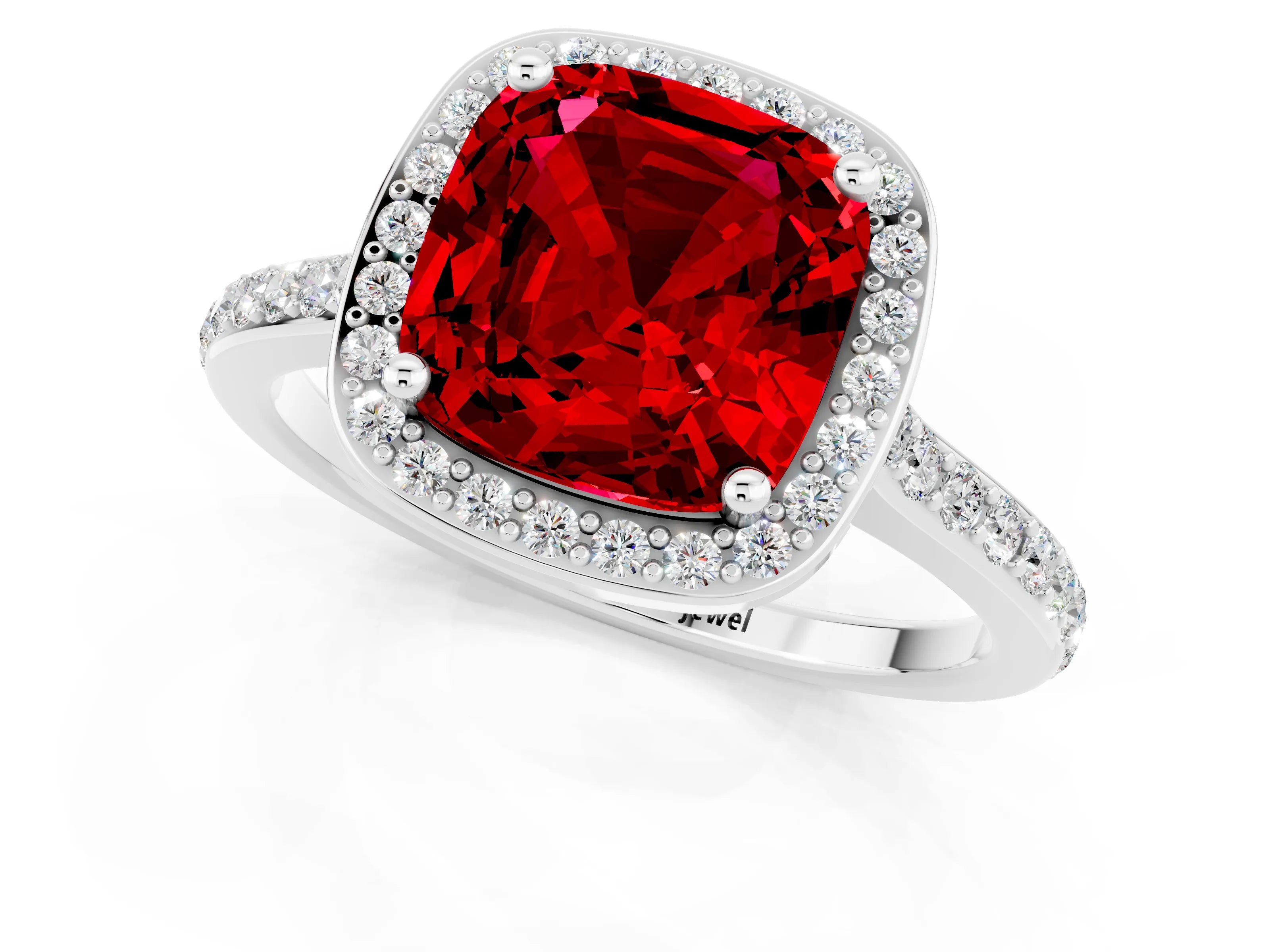 White gold Cushion Cut Halo Round Diamond Pavé Band with Four-Prong Setting_1