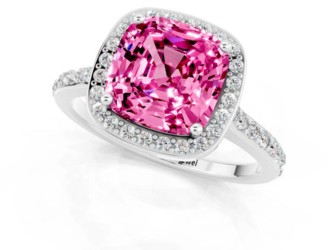 White gold Cushion Cut Halo Round Diamond Pavé Band with Four-Prong Setting_1