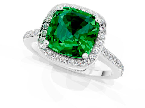 White gold Cushion Cut Halo Round Diamond Pavé Band with Four-Prong Setting_1