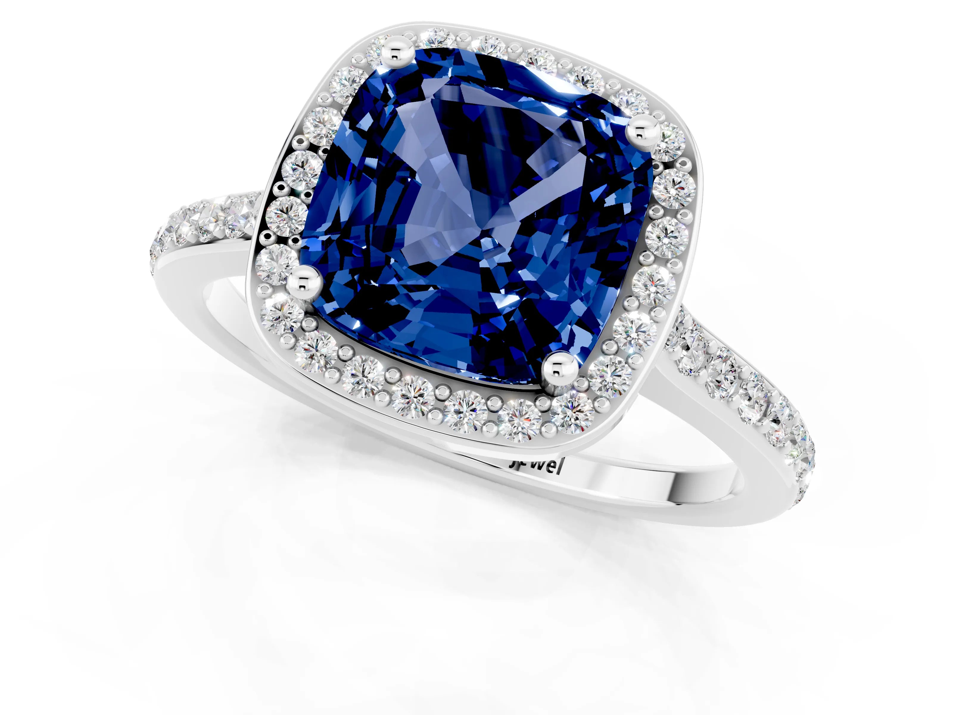 White gold Cushion Cut Halo Round Diamond Pavé Band with Four-Prong Setting_1