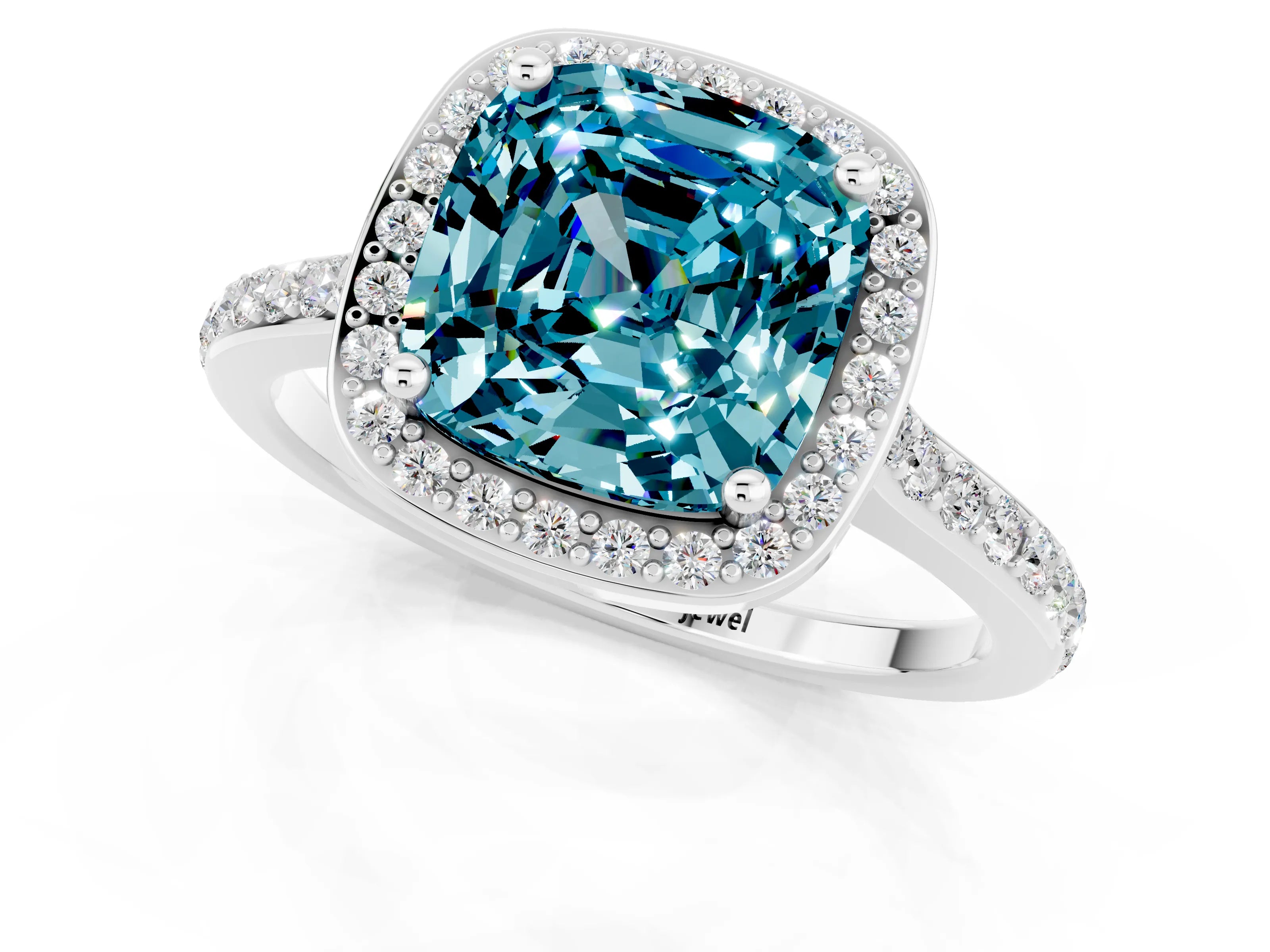 White gold Cushion Cut Halo Round Diamond Pavé Band with Four-Prong Setting_1