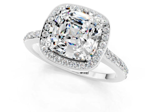 White gold Cushion Cut Halo Round Diamond Pavé Band with Four-Prong Setting_1