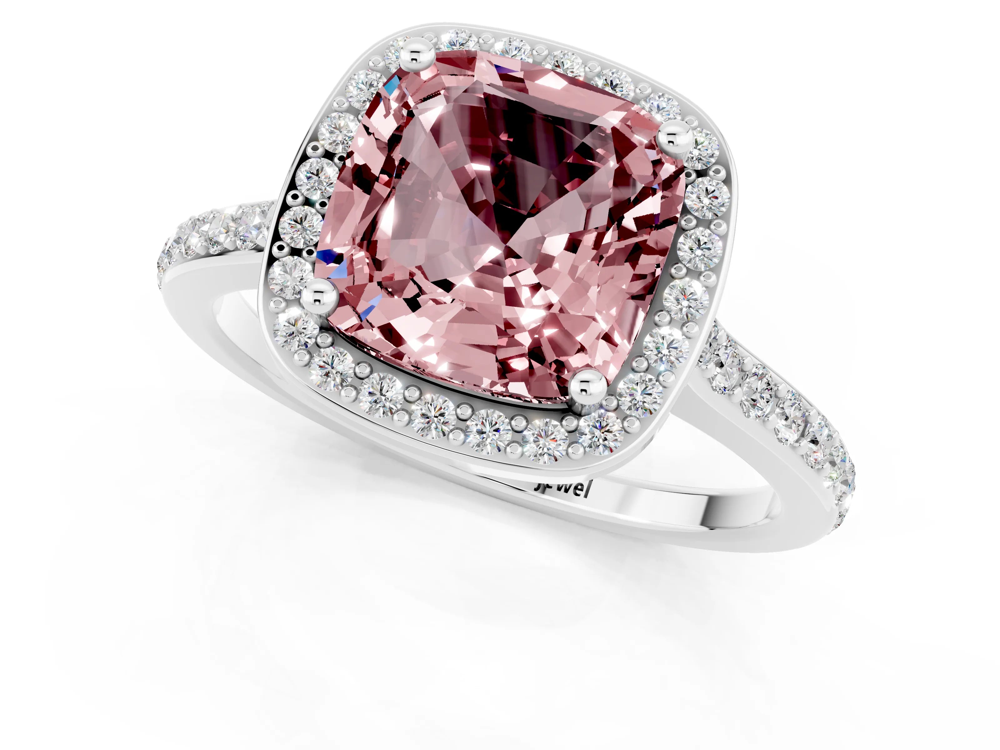 White gold Cushion Cut Halo Round Diamond Pavé Band with Four-Prong Setting_1