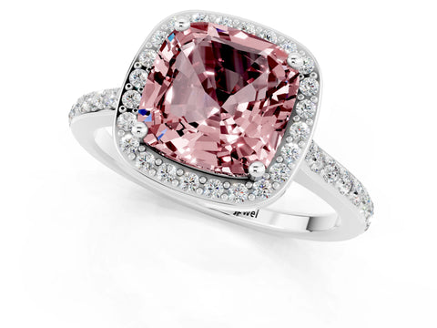 White gold Cushion Cut Halo Round Diamond Pavé Band with Four-Prong Setting_1