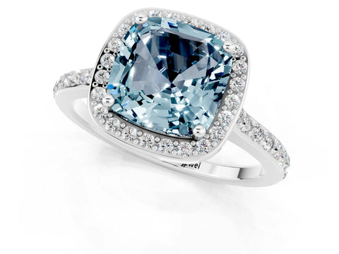 White gold Cushion Cut Halo Round Diamond Pavé Band with Four-Prong Setting_1