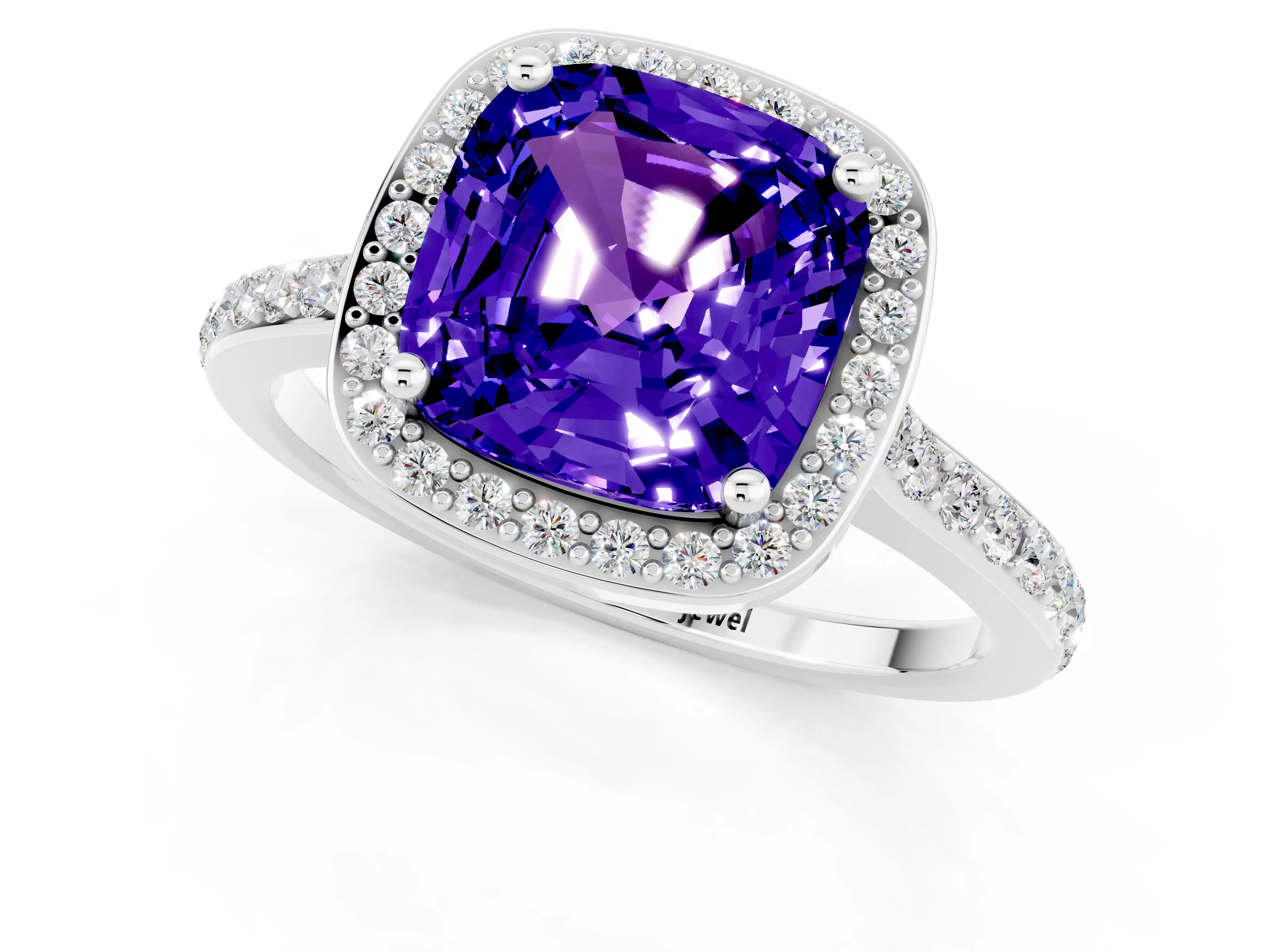 White gold Cushion Cut Halo Round Diamond Pavé Band with Four-Prong Setting_1