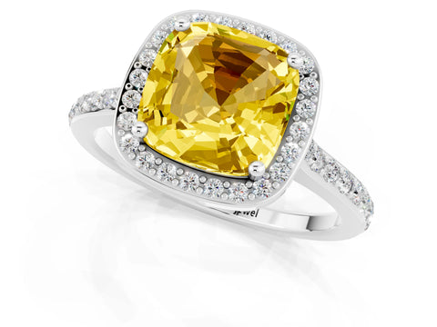 White gold Cushion Cut Halo Round Diamond Pavé Band with Four-Prong Setting_1