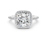White gold Cushion Cut Halo Round Diamond Pavé Band with Four-Prong Setting