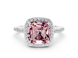 White gold Cushion Cut Halo Round Diamond Pavé Band with Four-Prong Setting