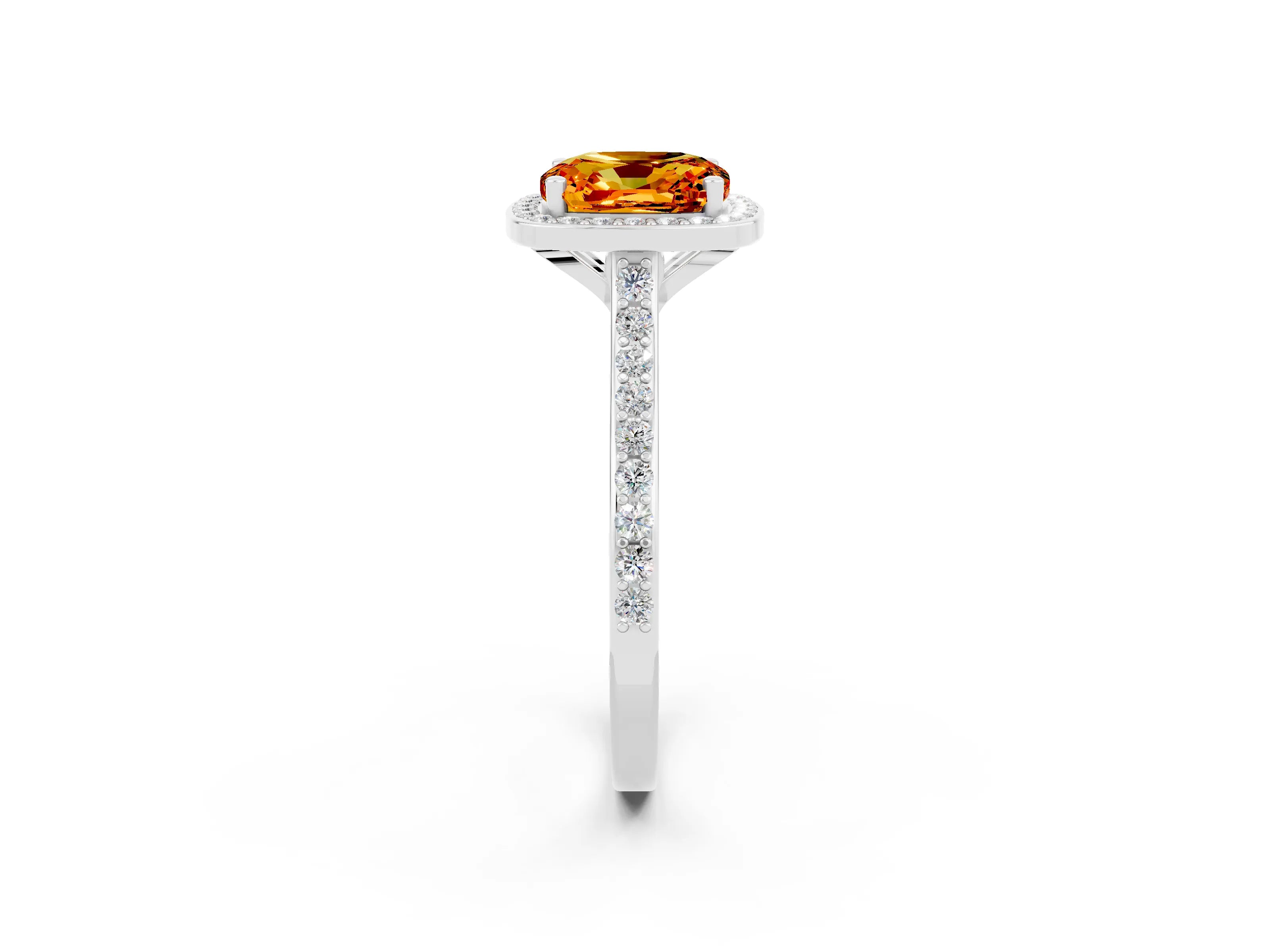 White gold Cushion Cut Halo Round Diamond Pavé Band with Four-Prong Setting_2