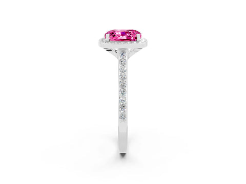 White gold Cushion Cut Halo Round Diamond Pavé Band with Four-Prong Setting_2