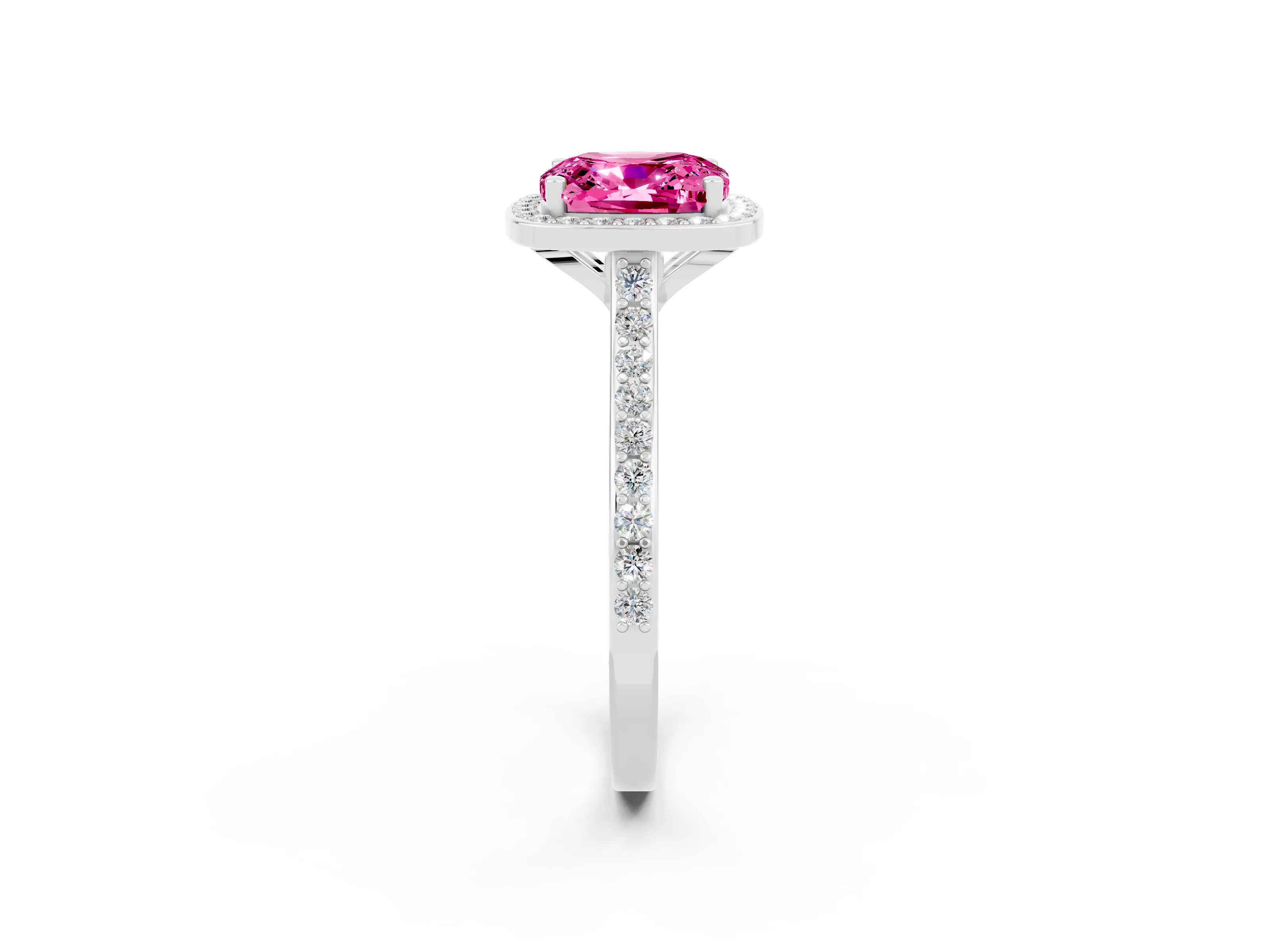 White gold Cushion Cut Halo Round Diamond Pavé Band with Four-Prong Setting_2
