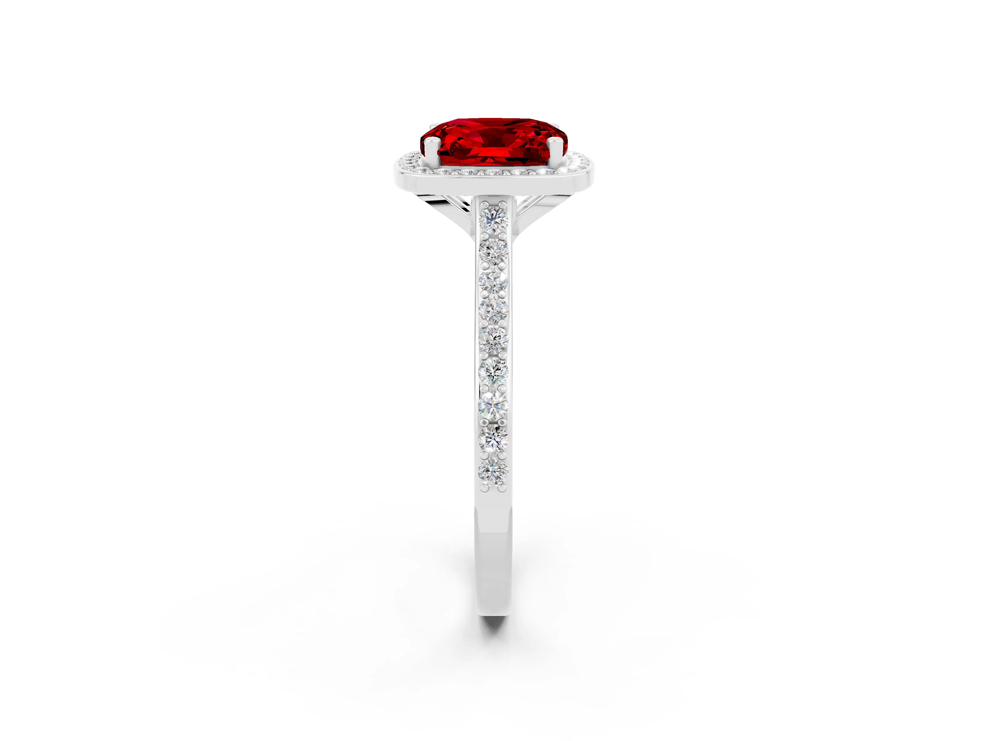 White gold Cushion Cut Halo Round Diamond Pavé Band with Four-Prong Setting_2