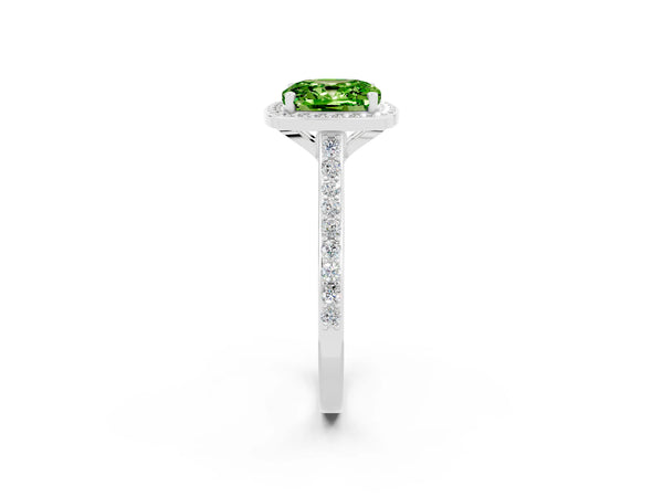Silver Cushion Cut Halo Round Diamond Pavé Band with Four-Prong Setting