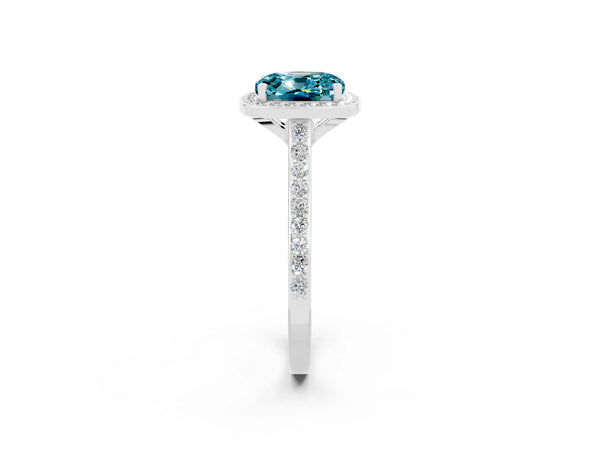 Platinum Cushion Cut Halo Round Diamond Pavé Band with Four-Prong Setting