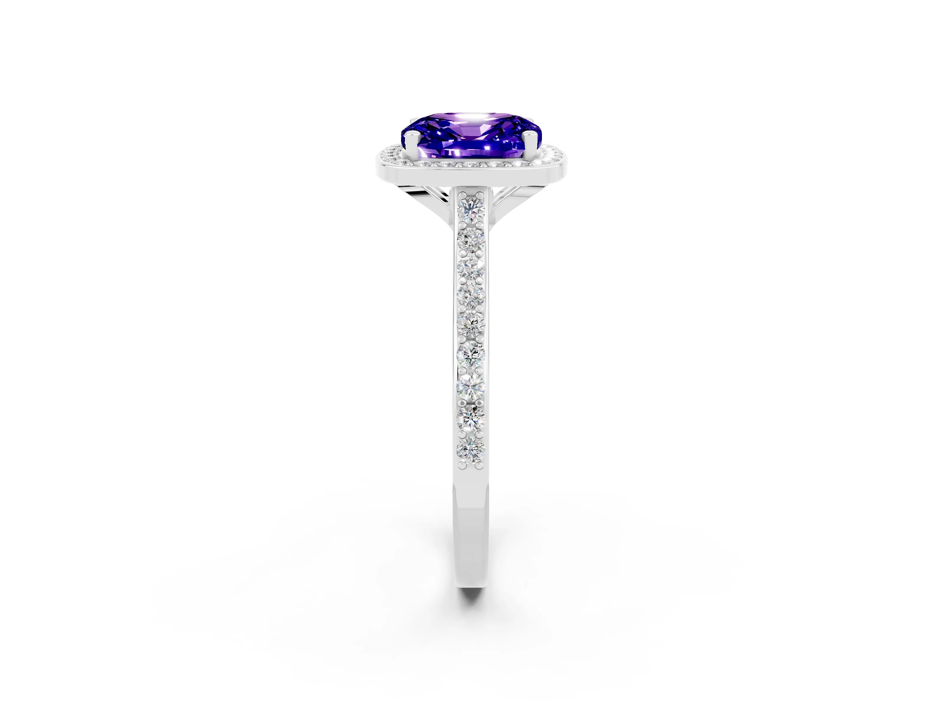 White gold Cushion Cut Halo Round Diamond Pavé Band with Four-Prong Setting_2