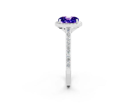 White gold Cushion Cut Halo Round Diamond Pavé Band with Four-Prong Setting_2
