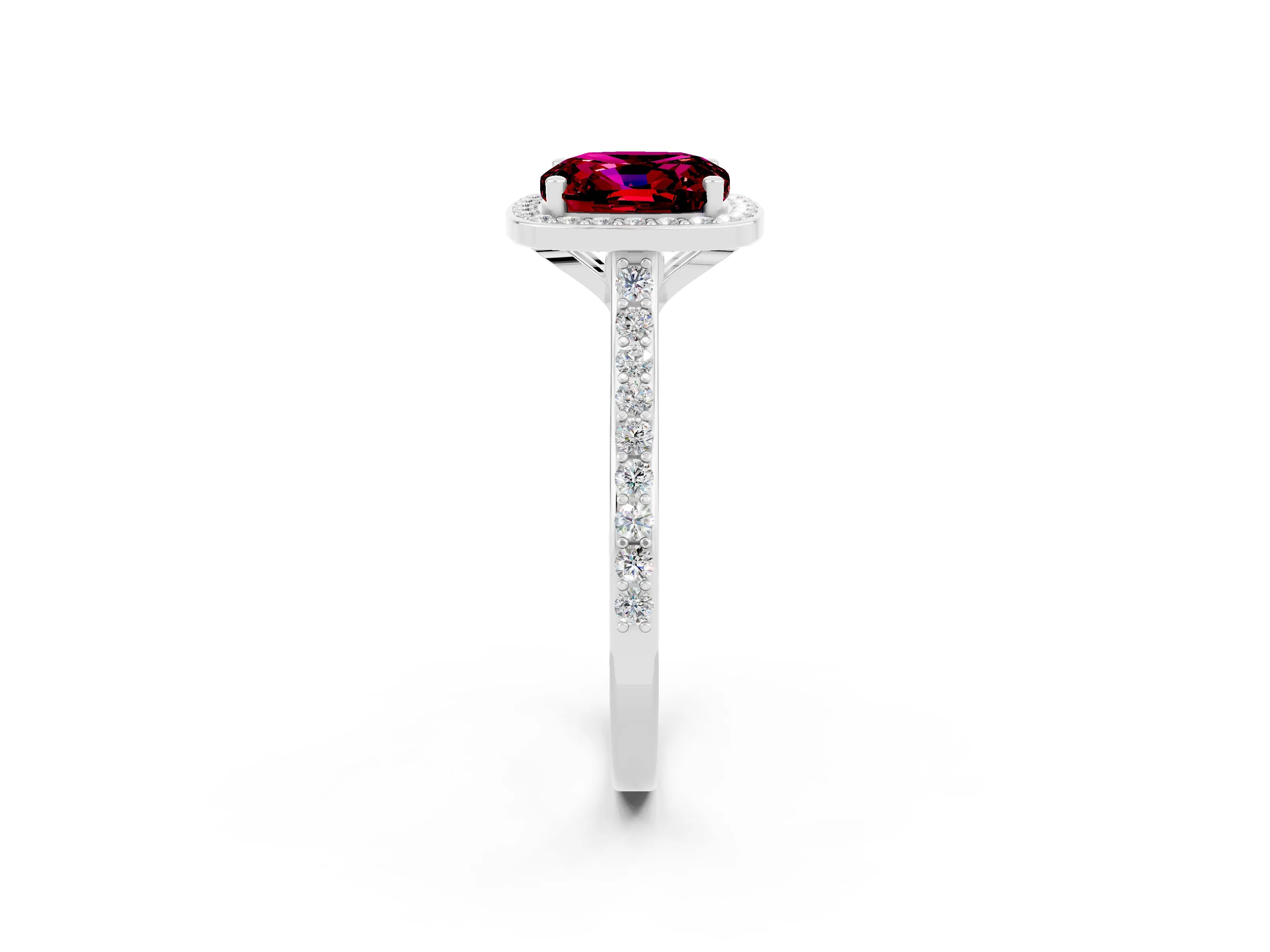 White gold Cushion Cut Halo Round Diamond Pavé Band with Four-Prong Setting_2