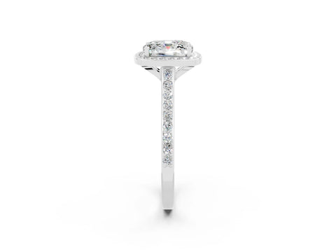 White gold Cushion Cut Halo Round Diamond Pavé Band with Four-Prong Setting_2