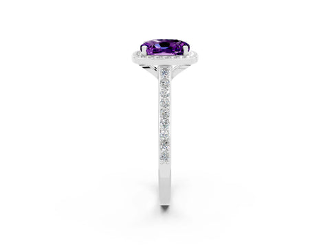 White gold Cushion Cut Halo Round Diamond Pavé Band with Four-Prong Setting_2