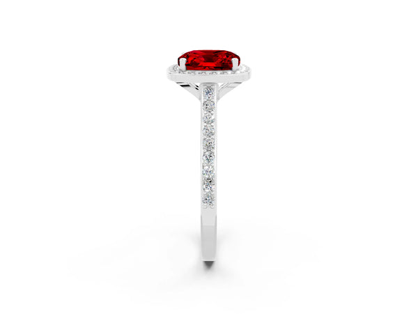 White gold Cushion Cut Halo Round Diamond Pavé Band with Four-Prong Setting