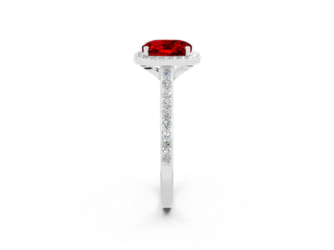 White gold Cushion Cut Halo Round Diamond Pavé Band with Four-Prong Setting_2