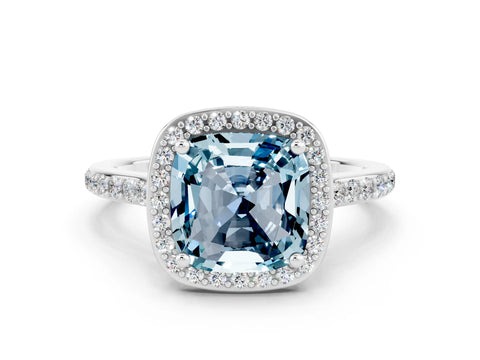 White gold Cushion Cut Halo Round Diamond Pavé Band with Four-Prong Setting