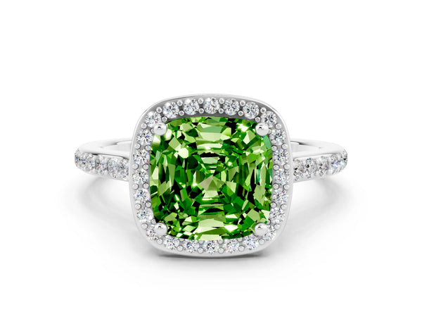 Silver Cushion Cut Halo Round Diamond Pavé Band with Four-Prong Setting