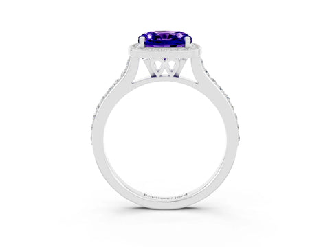 White gold Cushion Cut Halo Round Diamond Pavé Band with Four-Prong Setting_3